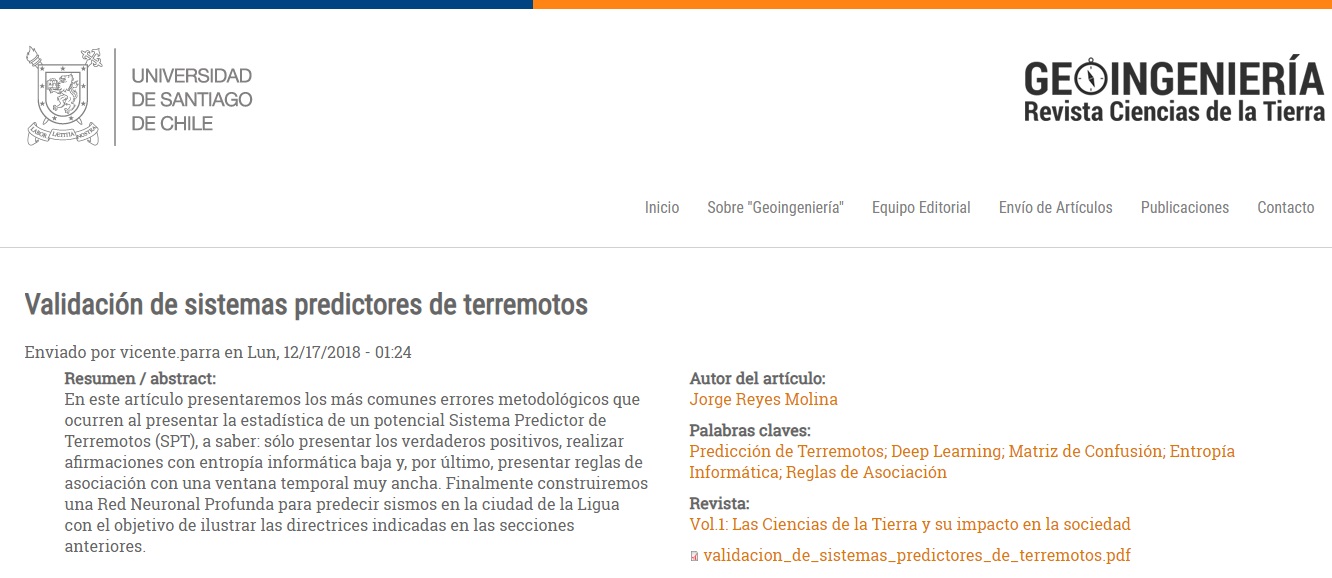 Validaci&oacute;n de Sistemas Predictores de Terremotos